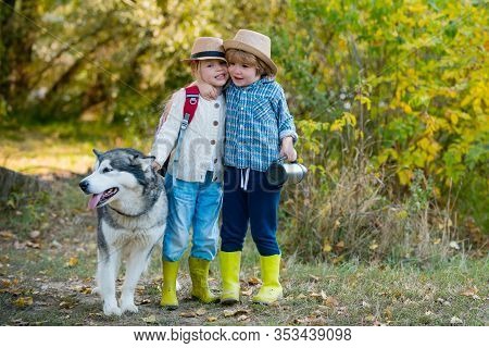 Kids Love Story. Beautiful Little Couple - Boy And Girl Embracing. Romantic And Love. Sweet Childhoo