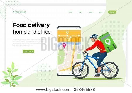 Bicycle Courier, Express Delivery Service. Courier On Bicycle With Parcel Box On The Back Delivering