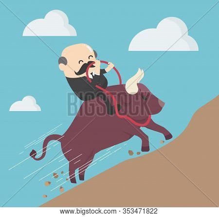 Elderly Businessman Ride A Bull, Success Trader