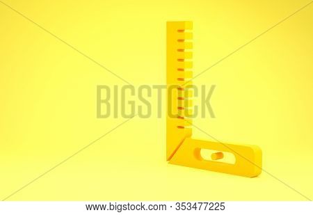 Yellow Corner Ruler Icon Isolated On Yellow Background. Setsquare, Angle Ruler, Carpentry, Measuring
