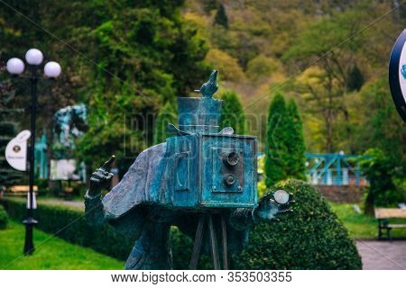 Borjomi, Georgia - July 10, 2019: Monument To Photographer In Borjomi Famous Balneary Resort Town