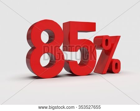 3d Render: Red 85% Percent Discount 3d Sign on Light Background, Special Offer 85% Discount Tag, Sale Up to 85 Percent Off, Eighty-five Percent Letters Sale Symbol, Special Offer Label, Sticker, Tag
