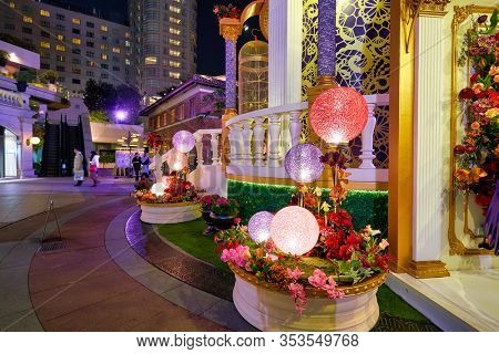HONG KONG, CHINA - CIRCA JANUARY, 2019: decorations seen at 1881 Heritage in Hong Kong at nighttime.