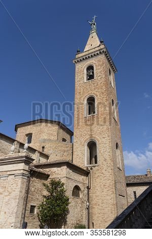Ripatransone, Ascoli Piceno, Marches, Italy: Typical Street Of The Historic Town At Morning. Church