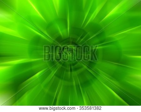 Abstract Green Zoom Effect Background. Digitally Generated Image. Rays Of Green Light. Colorful Radi