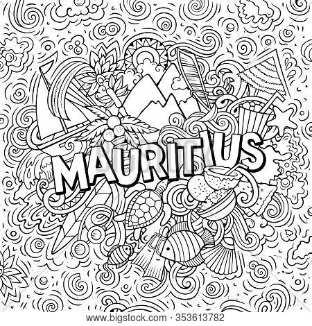 Mauritus Hand Drawn Cartoon Doodles Illustration. Funny Travel Design.