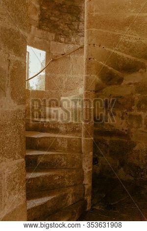 Falmouth, Cornwall, England - July 25, 2018: A Stairwell In The Keep. Pendennis Castle Was First Com