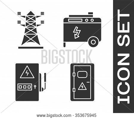 Set Electrical Cabinet, High Voltage Power Pole Line, Electrical Panel And Portable Power Electric G