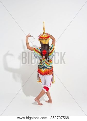 Young Lady Wearing Thai Tradition Southern Costume And Headdress On Her Head,showing Basic Pattern F