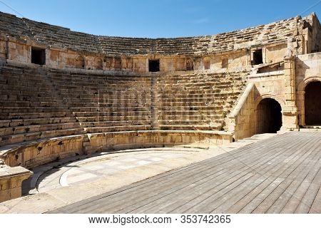 Amphitheater In The Ancient Roman City Of Gerasa In Jerash, Jordan