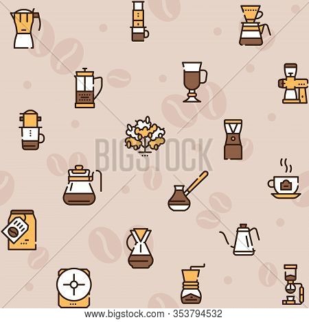 Third Wave Alternative Coffee Color Icon Set. Editable Stroke.