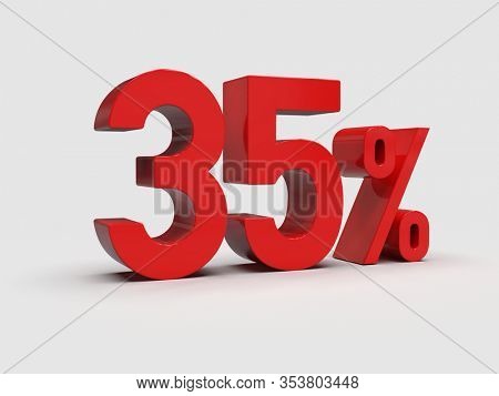 3d Render: Red 35% Percent Discount 3d Sign on Light Background, Special Offer 35% Discount Tag, Sale Up to 35 Percent Off, Thirty-five Percent Letters Sale Symbol, Special Offer Label, Sticker, Tag
