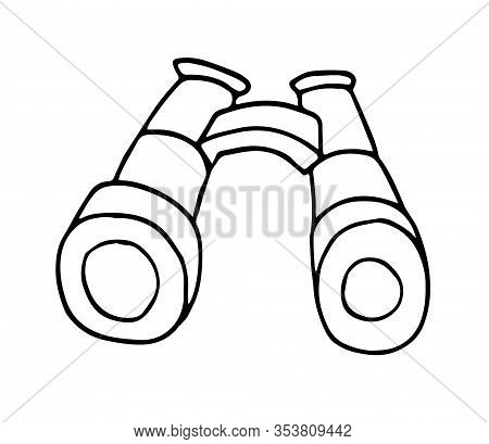 Binoculars Hand Drawn Outline Doodle Icon. Optical And Spy Equipment, Search, Watch Or Hiking, Campi