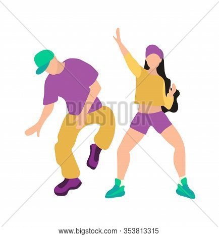Men And Woman Dancing Hip Hop. Youth Dance Of Modern Teenagers. Hip-hop Dance, Poster Of Dance Schoo