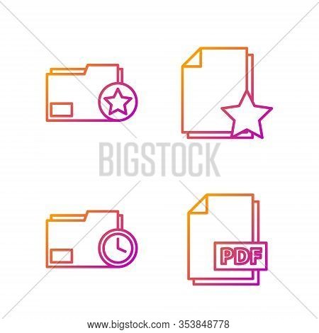 Set Line Pdf File Document, Document Folder With Clock, Document Folder With Star And Document With 