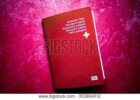 swiss passport on red background