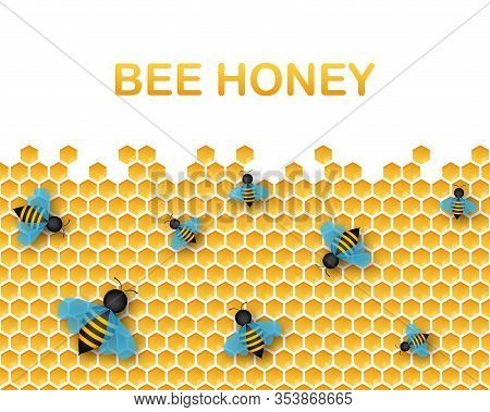 Hexagon Natural Honey Struct. Bee Honeycomb. Insects And Honey. Vector Illustration.