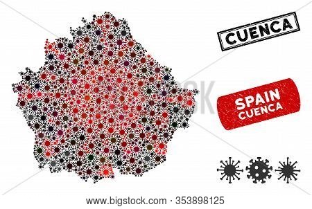 Coronavirus Collage Cuenca Province Map And Grunge Stamp Seals. Cuenca Province Map Collage Designed