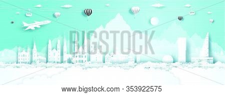 Travel Panorama To Switzerland Top World Famous Palace And Castle Architecture. Tour Zurich, Geneva,