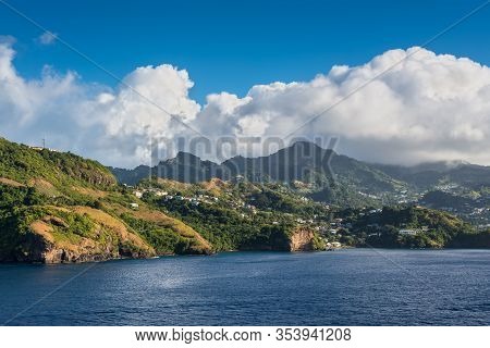 Coastline View With Lots Of Living Houses On The Hill In Clare Valley, Kingstown, Saint Vincent Isla