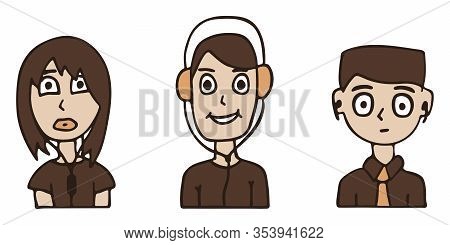 Cartoon Characters Of Music Lovers Enjoying They Favorite Track Set. White Background Isolated Stock