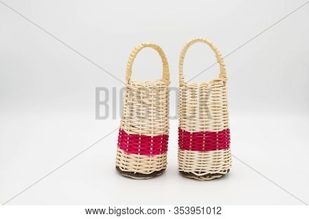 Closeup Of Colorful Caxixis In Front Of A White Background