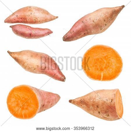 Set Of Tubers Of Sweet Potato (ipomoea Batatas, Batata) Isolated On White Background