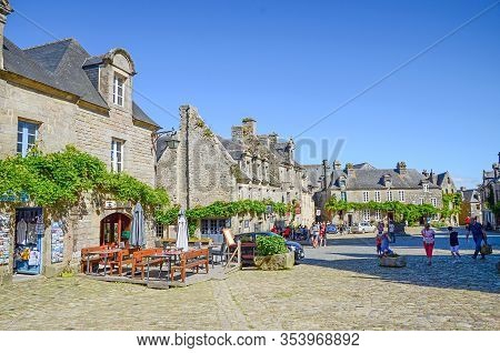 Locronan, France - July 15, 2016: Medieval Streets Of Locronan, A Small Town In Brittany, France. It