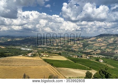 Rural Landscape At Summer Near Montefiore Dell Aso, Ascoli Piceno, Marches, Italy