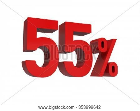 3d Render: ISOLATED Red 55% Percent Discount 3d Sign on Light Background, Special Offer 55% Discount Tag, Sale Up to 55 Percent Off, Fifty-five Percent Letters Sale Symbol, Special Offer Label