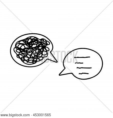 Confused Messed Up Thoughts Bubble Line Art Icon. Depressed Mental State Before Therapy, Healing Wit