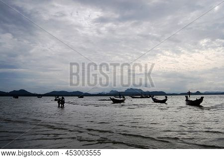 Wooden Long Tail Boat For Send Recieve Travelers Thai People Eco Travel Visit Ko Phithak Island And