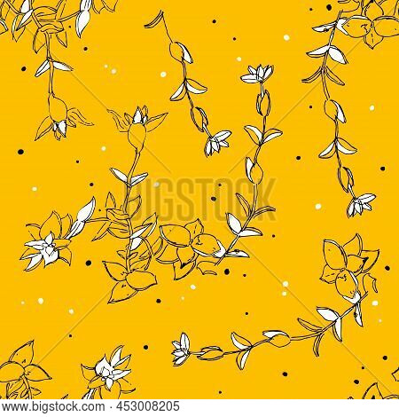 Hand Drawn Crassula Perforata Succulent Square Seamless Pattern. Perfect For Textile, Stationery, Wr