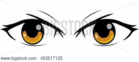 Colorful Boho Eyes Collection Isolated On White, Modern Design, Cartoon Woman Eyes And Eyebrows With