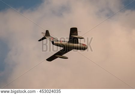 Gdynia, Poland - August 22, 2021: Mig-15 Flight At The Aero Baltic Show In Gdynia, Poland.