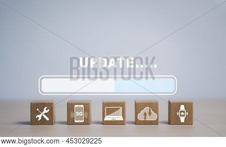 Wooden Block Cube Update Software Computer Program Upgrade Business Technology Internet, Update On V