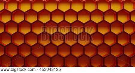 Red Honeycomb Or Hexagon Background Us As Header Or Backdrop, 3d Rendering