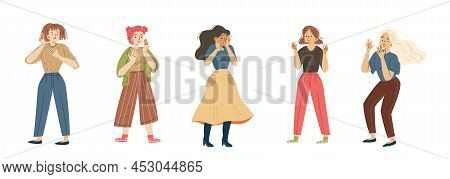 Startled Woman Scream, Female Character With Frightened Face Yell, Afraid, Scared Girl Shock, Phobia