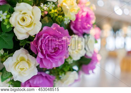Roses And Flower Artificial Texture Background For Wedding Scene.