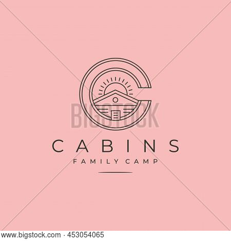 Vector Of Cabin Line Art Logo Symbol With Letter C Creative Logo Design