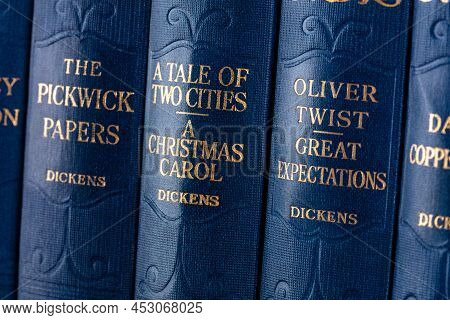 Madrid, Spain - August 11, 2021: The Complete Works By Charles Dickens, Including A Christmas Carol,
