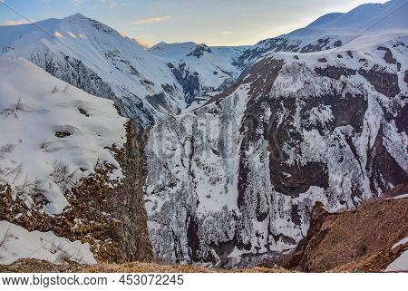 Scenic Canyon, Arch Of Friendship Of Peoples Observation Point In Georgia On The Georgian Military H
