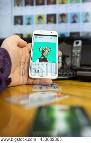 Belgrade, Serbia - April 15, 2022: The Most Expensive Bored Ape Nft From Yacht Club Nft Collection (