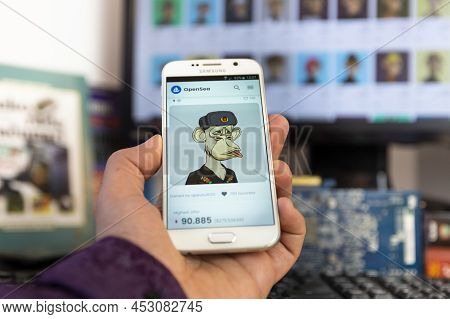 Belgrade, Serbia - April 15, 2022: The Most Expensive Bored Ape Nft From Yacht Club Nft Collection (