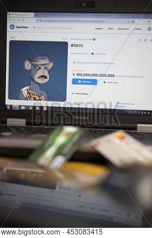 Belgrade, Serbia - April 15, 2022: The Most Expensive Bored Ape Nft From Yacht Club Nft Collection (