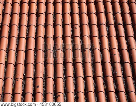 Traditional Ceramic Roof In The Portugal.terracotta Arched Tiles.