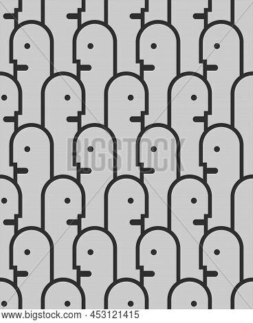 Face Abstract Pattern Seamless. Head Nonobjective Background. Vector Texture