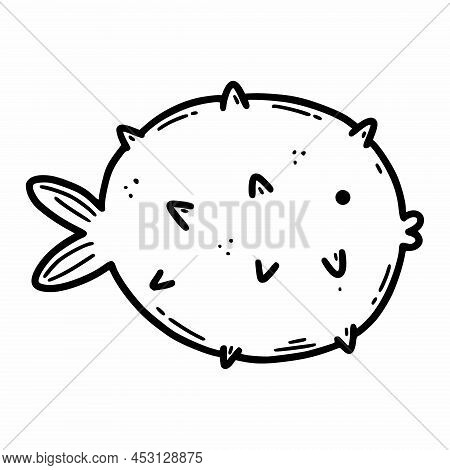 Diodon. Vector Doodle Illustration. Underwater World. Life In Sea And Ocean. Coloring Book For Kids.