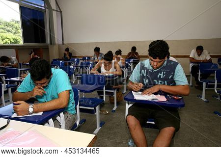 Ilheus, Bahia, Brazil - January 10, 2011: Student Taking The Entrance Exam At The State University O