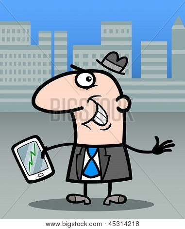 Forretningsmand med Tablet Pc tegneserie Illustration